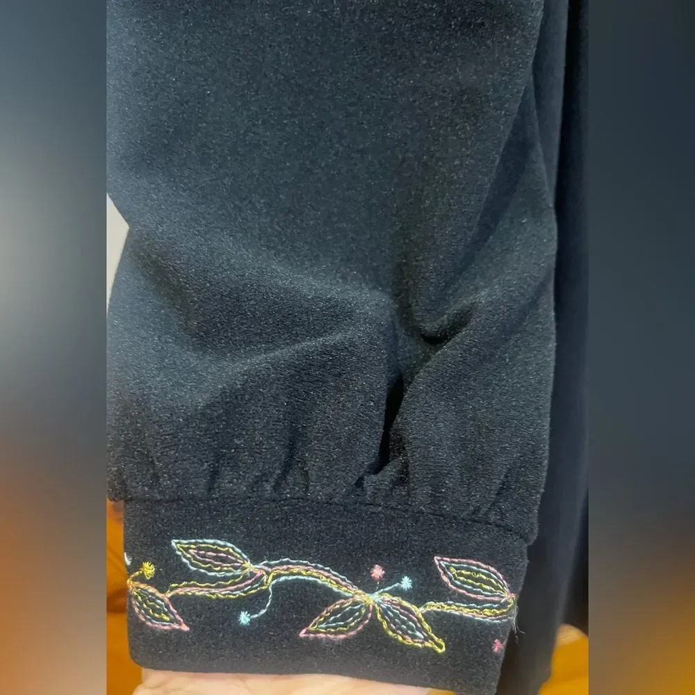 Vintage Vanity Fair soft fleece half zip-front housecoat Size L Black Floral